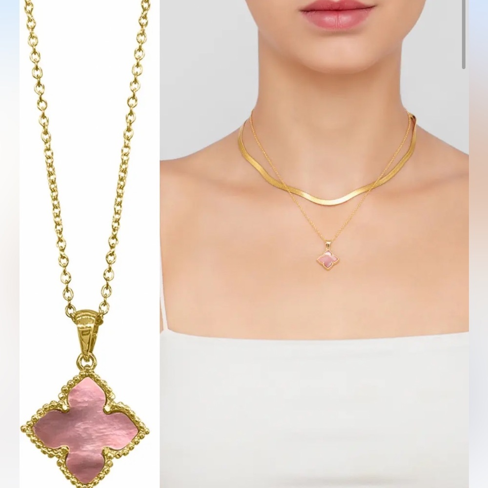 1. Adornia 14K Yellow Gold Plated Pink Mother of Pearl Flower Pendant Necklace